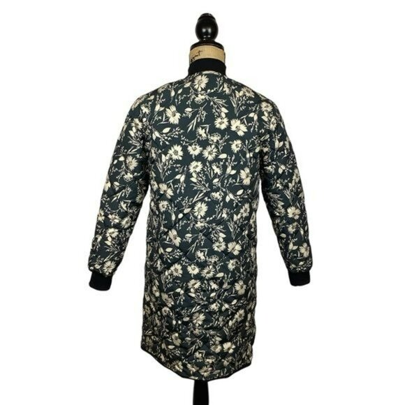 Frank & Oak Reversible Floral Black & White Long Bomber Jacket Womans Small - Picture 6 of 15